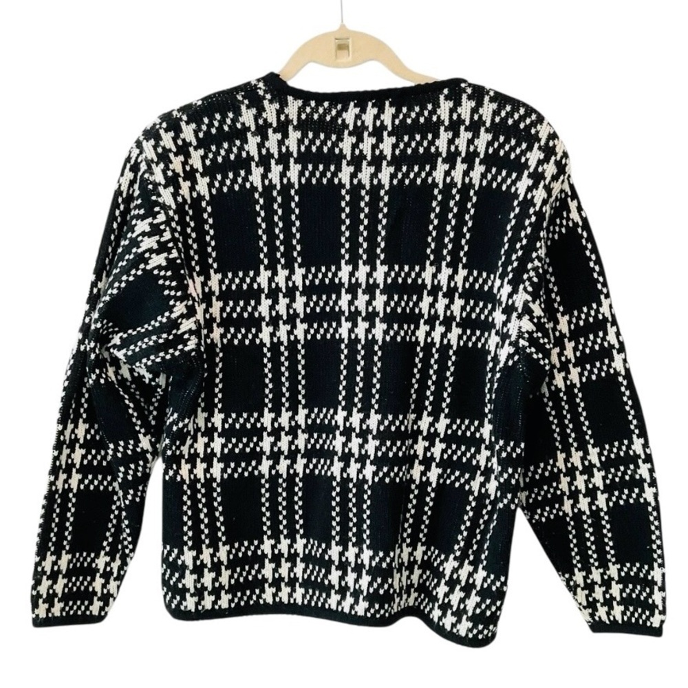 Vintage Plaid Cardigan Sweater Preppy Academia Black White M - Picture 3 of 6